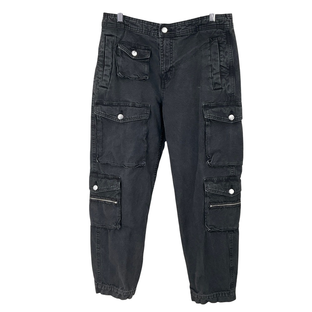 Zara Cargo Pants Mens L Charcoal Grey Cotton Tapered Jogger Multi Pocket Y2K